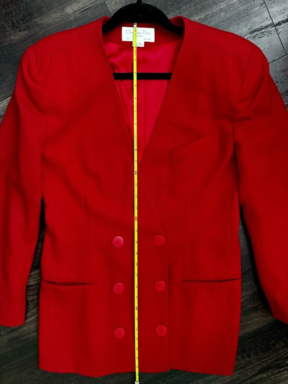 Vintage Christian Dior Red Wool Power Double Breast Blazer USA Paris NY